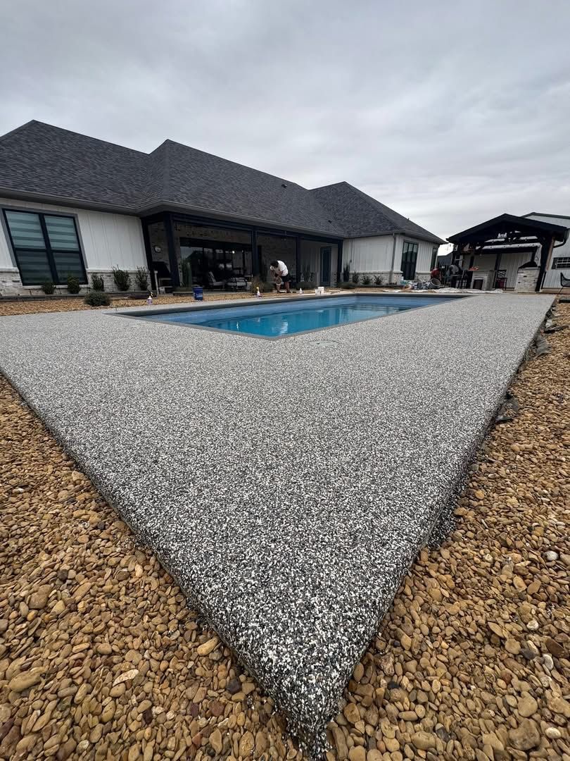 Same concrete pad finished in gray speckled Pro-Flex surfacing